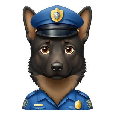 Black German shepherd with police hat sticker