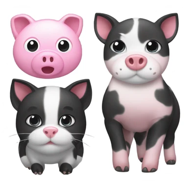 big black and pink pig with a grey and white cat sticker