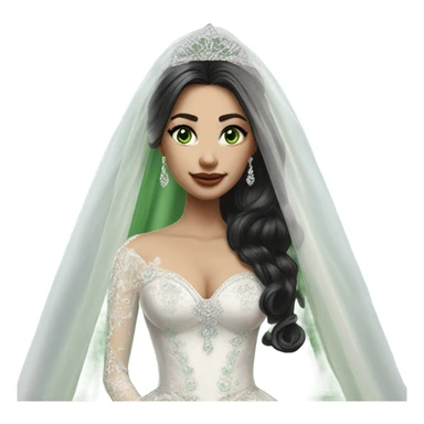 Hyper Realistic ornate ballgown long sleeve Wedding dress with diamanté on Russian bride with pale skin and green eyes and long black hair with veil hyper realistic  sticker