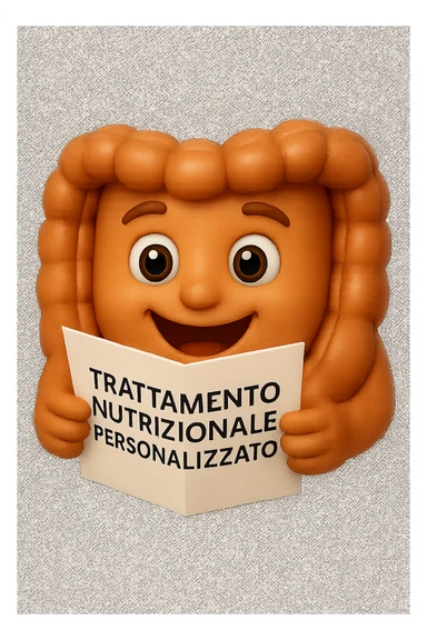 emoji stile iphone di un intestino felice che legge un foglio con la scritta "trattamento nutrizionale personalizzato", non fargli il naso, iperrealistico 4k sticker