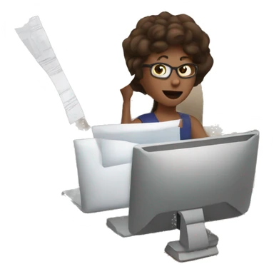 woman with multiple arms filling out paperwork and working on a computer sticker