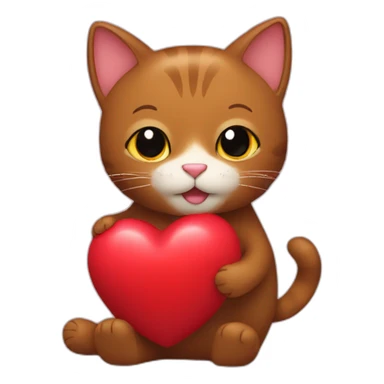 brown cat hugs toy heart sticker