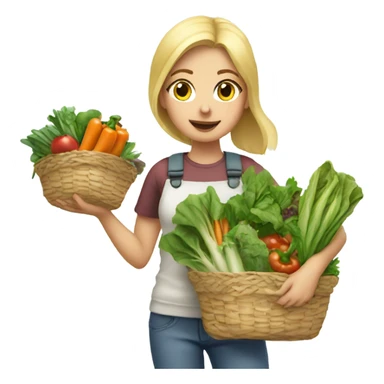 Blonde girl carrying baskets of vegetables and greens sticker