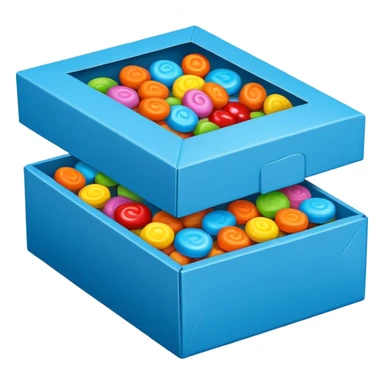 blue rectangular cardboard box with candies sticker