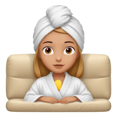 spa A contented and relaxed girl with a towel on her head in a white robe lies on a couch. The icon displays the couch and the girl in full three-quarter view. sticker