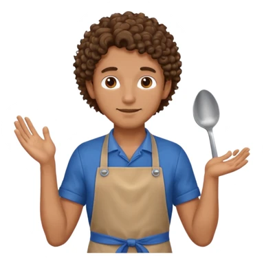 man with curly hair in blue apron sticker