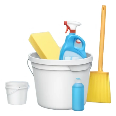 Bathroom Cleaning light blue supplies in a white bucket sticker