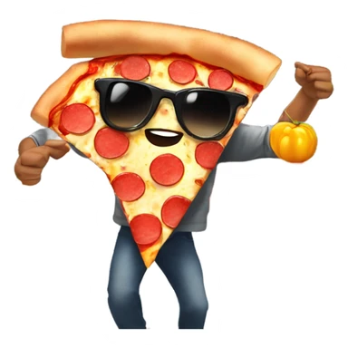 Pizza dancing in NYC eating a slice of pizza with sunglasses on sticker