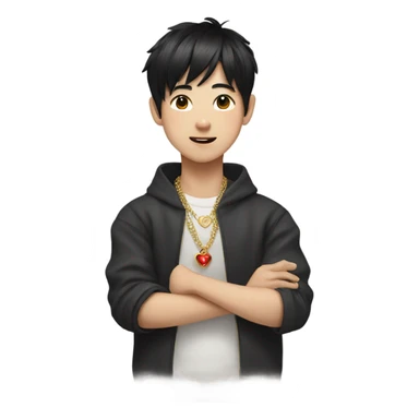 boy with black hair jewelry doing korean heart sign sticker