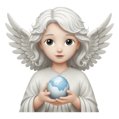 Angel statue wavy hair hollow eyes feathered wings holding the world sticker