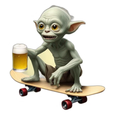 gollum holding beer on a skateboard sticker
