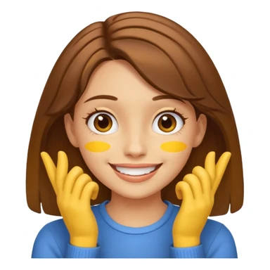 yellow smiling face girl with both hands under chin flipped sticker