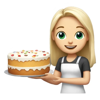 happy white girl holding food cake  sticker