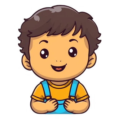 happy smiling toddler face with big eyes, medium skin tone, and dark wavy hair sticker