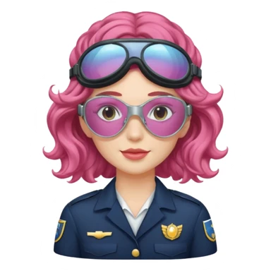 Flight Officer Lila – wavy rose-hair pilot with mirrored goggles sticker
