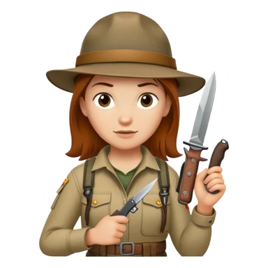 Female wilderness explorer Melissa Backwoods holding a survival knife sticker