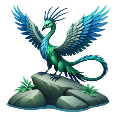 Ikran mountain banshee from Avatar The Way of Water, perched on a rock, wings folded, blue and green colors sticker