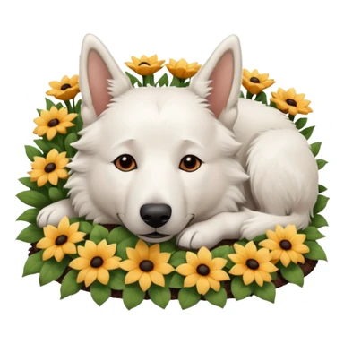 White Belgian shepherd dog with Brown eyes sleeping On a flowerbed sticker