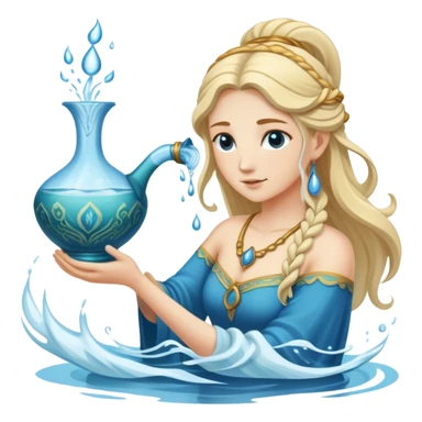 The zodiac symbol Aquarius. A mystical beautiful water bearer, pouring water into the sea from a large, intricate, and arcane vase sticker