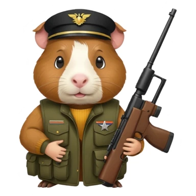 guinea pig wearing a military vest, holding a rifle sticker