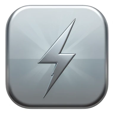 A lightning bolt emoji made of polished silver chrome, sharp yet rounded edges, glossy metallic surface, soft reflections, minimal futuristic design, iOS emoji style, centered, clean white background sticker