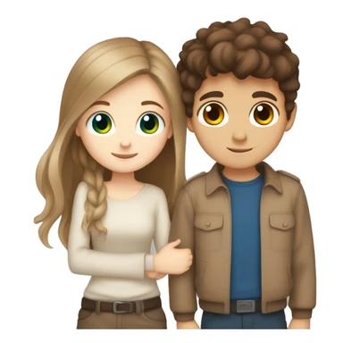 white girl with blue eyes and brown hair hugging tan boy with brown hair and brown eyes cute sticker