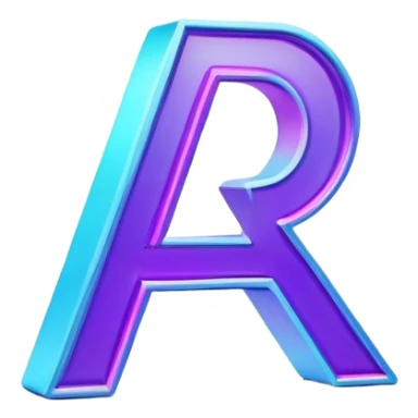 Futuristic emoji: the letters ‘R’ and ‘A’ (for Roxson AI) appearing as a holographic projection from a small device. Blue and purple neon glow, high-tech details, minimalistic background. sticker
