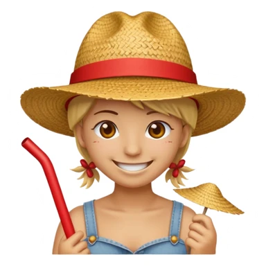 Fait moi cette emoji 🏴‍☠️ et rajoute sur la tête un chapeau de paille avec un fil rouge  sticker
