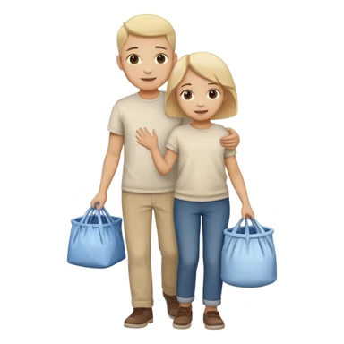 child carrying laundry with a parent, happy and responsible sticker