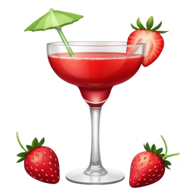 A Vibrant Red Cocktail In Margarita Glass Garnished With Fresh Strawberries Against sticker
