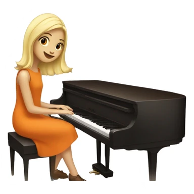 Blonde girl wearing an orange dress playing a brown upright piano sticker