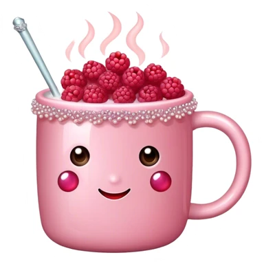 soft pink mug filled with steaming hot raspberry tea, decorated with blush pink pearl and sparkly embellishments (aesthetic, cute) sticker