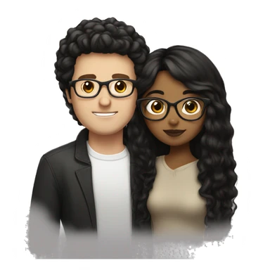 White guy with fluffy black hair kissing Mexican light brown girl with black straight hair and white glasses sticker