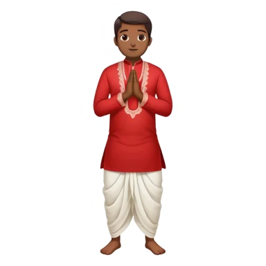 Full body Bengali man wearing traditional red kurti and white dhoti with hands joined in prayer position sticker