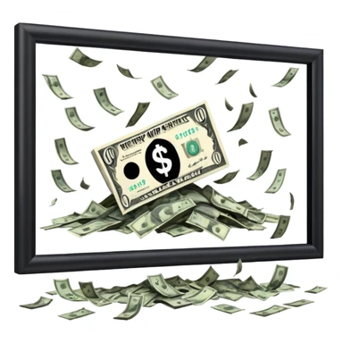 a billboard advertisement money falling down in front of it sticker