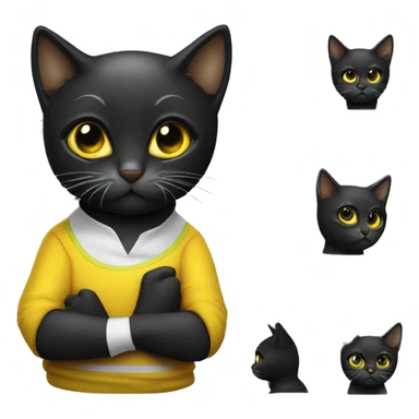 Faça emoji do gato preto zhury. Ele é todo preto, com olho amarelo esverdeado em volta. Ele é gordinho e tem um humor um tanto engraçado e sarcástico sticker