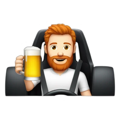 Man with a red beard drinking beer and driving a f1 car sticker