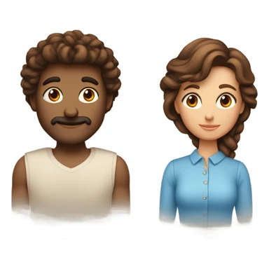 Couple qui se fait un câlin La femme est brune, cheveux lissés Les yeux marrons et l’homme a les cheveux châtains bouclés et les yeux bleus sticker