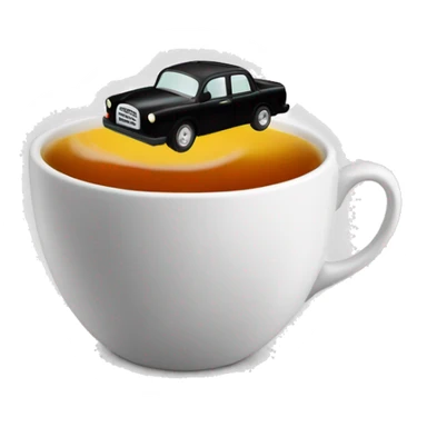 black taxi cab inside a cup of tea sticker