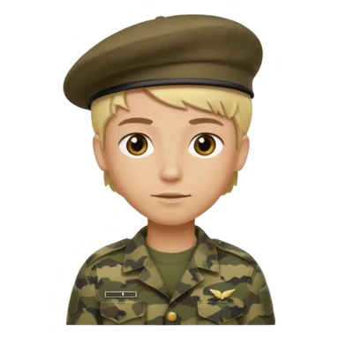 a soldier with short blonde hair in camo male in a beret  sticker