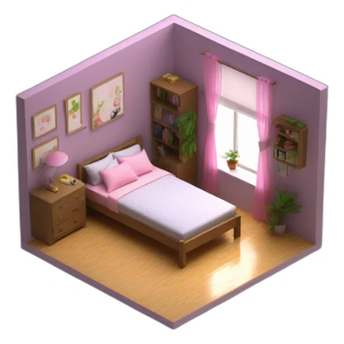 isometric-3d-cute-small-bedroom-teen-girl-interior sticker