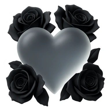 Add black gothic roses around the silver goth heart, keep the matte glass style, no background sticker
