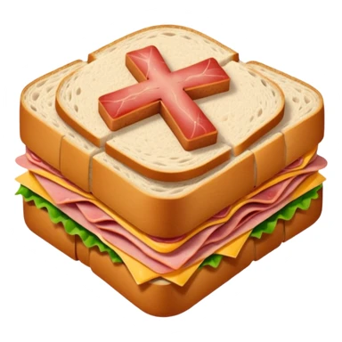 a sandwich with a cross on it sticker
