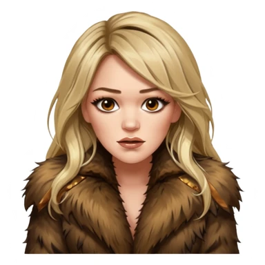 Cinematic realistic ultra HD angry, glamorous extremely made up Hilary Duff extremely long long hair in shaggy fur coat with bronze flash sticker