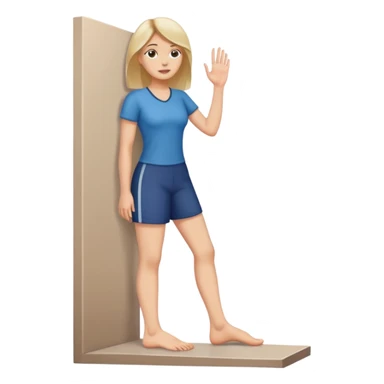 A women standing with her fot and big toe pressed against a wall, for rehab purposes sticker