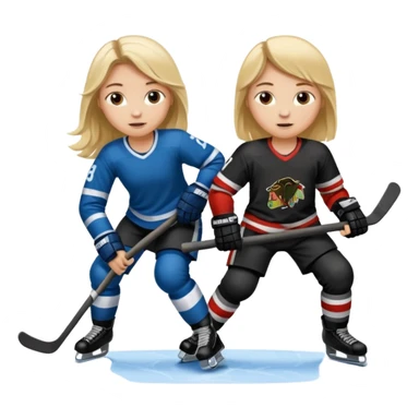 Blonde girl with long hair and brown hair boy Who icehocky sticker
