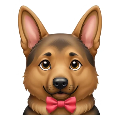 German shepherd with a bow sticker