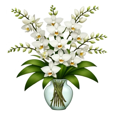 big bouquet white Dendrobium Orchid flower, stem, leaf sticker