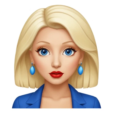 Christina Aguilera blonde hair, blue eyes, red lip sticker