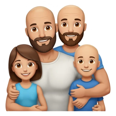 Happy Muscular Bald beard man and his hot wife with long brown hair and 3 sons sticker